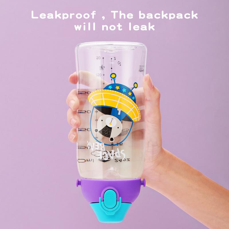 UZSPACE 480 ml Wasserflaschen mit Strohhalm, Cartoon-Babyfütterung, tragbar, auslaufsicher, Trian, umweltfreundliche Kunststoff-Trinkbecher, BPA