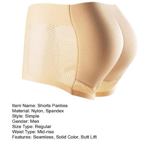 Men Breathable Mid-rise Underpants Solid Color Butt Lift Shaper Hip Pad Shorts Panties Fake Butt Seamless Underwear