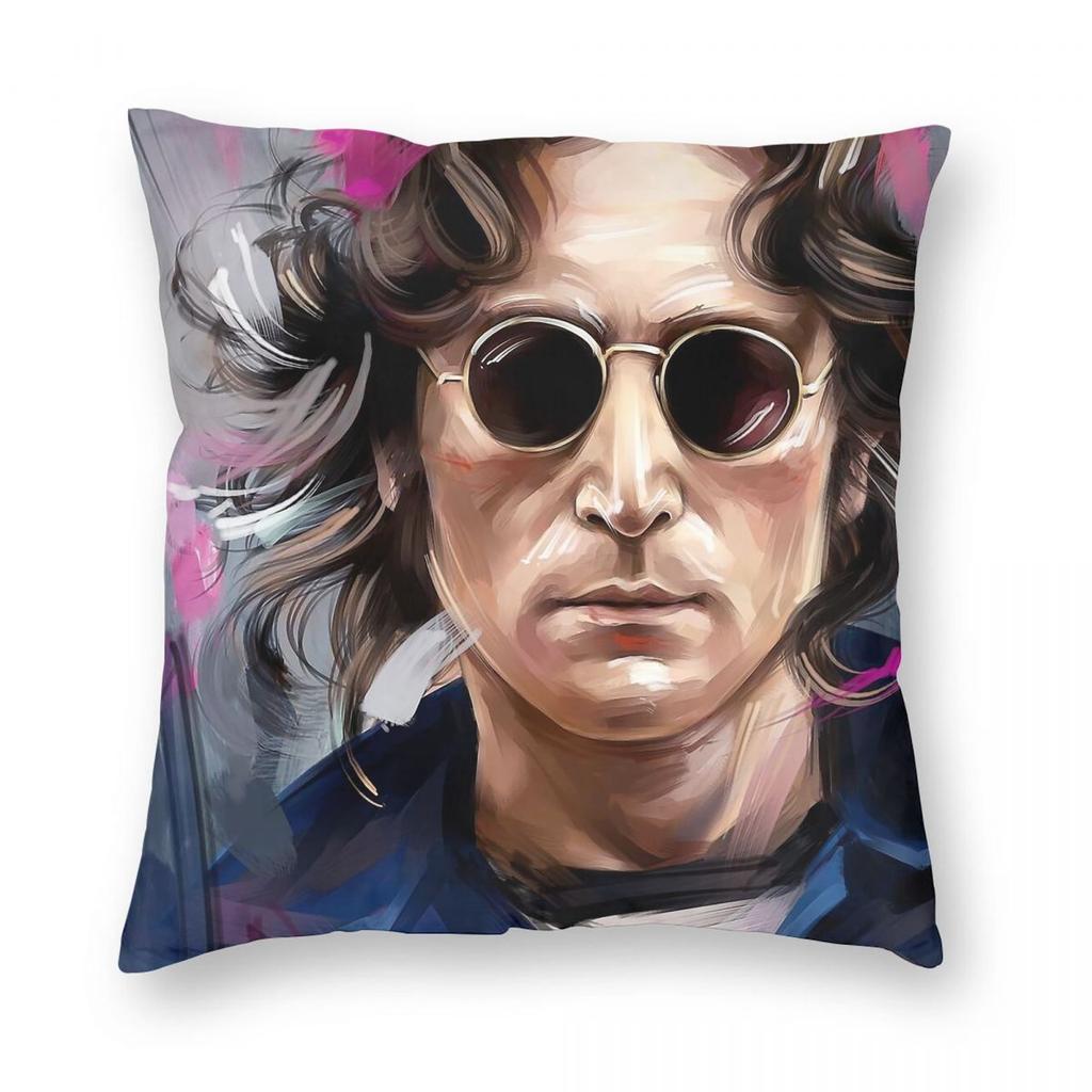 John Lennon Hippie Square Pillowcase Polyester Linen Velvet Printed Zip Decorative Throw Pillow Case Car Cushion Cover