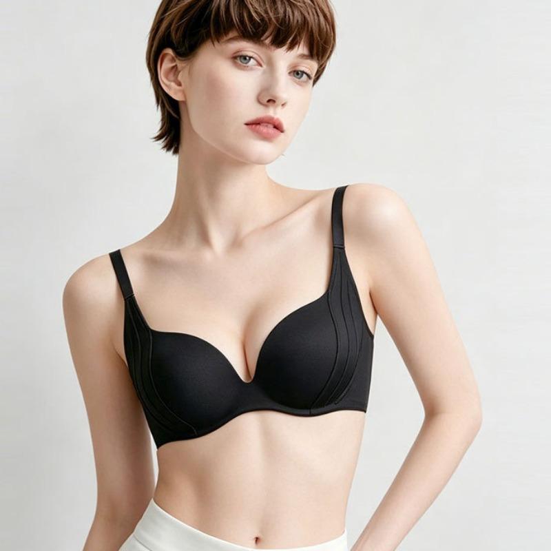 Summer Liquid Foundation Seamless Nude Feel Bra Women Fixed Cup Push‑Up Bra Adjustable Anti‑Sagging Bra for Small Bust