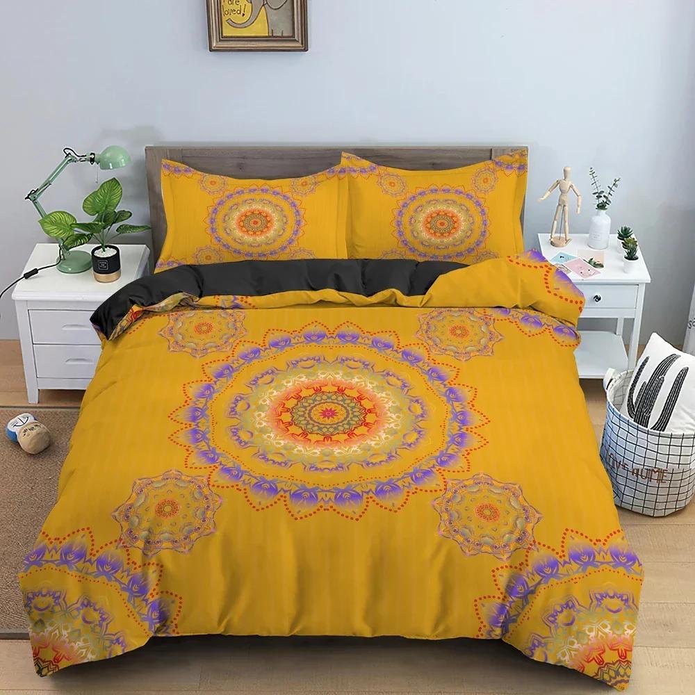Ethnic Mandala Flower Bohemian Style Bedding Set Single Twin Double Queen King Cal King Size Bed Linen Set