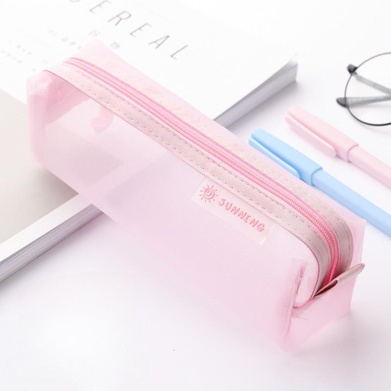 Colorful Light Net Pencil Pounch Zipper Pen Bag for Kids College