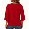 Women V Neck Loose Fit Pullover Top Three Quarter Sleeve Fashion Casual Blouse Lightweight Comfortable Fabric