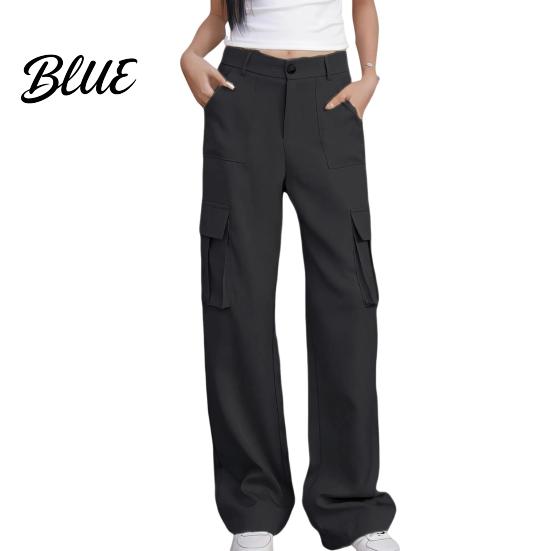 Loose Fit Leg-modifying Pants Women Cargo High Waist Button Zipper Fly Casual Long Trousers Solid
