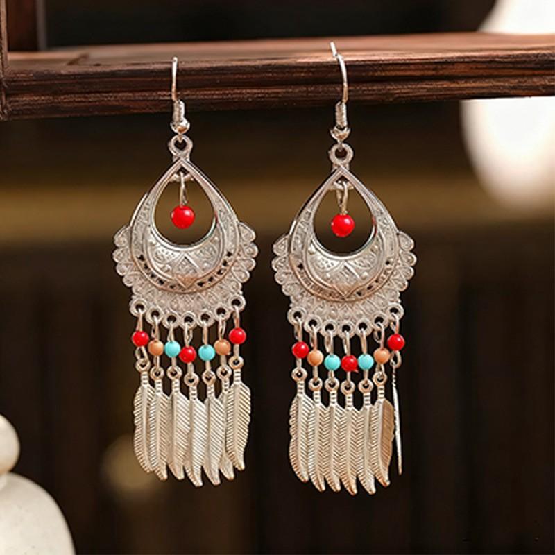 Ethnic Bohemian Long Tassel Earrings Vintage Beach Vacation Jewelry Retro Drop Dangle Ear Accessories For Women