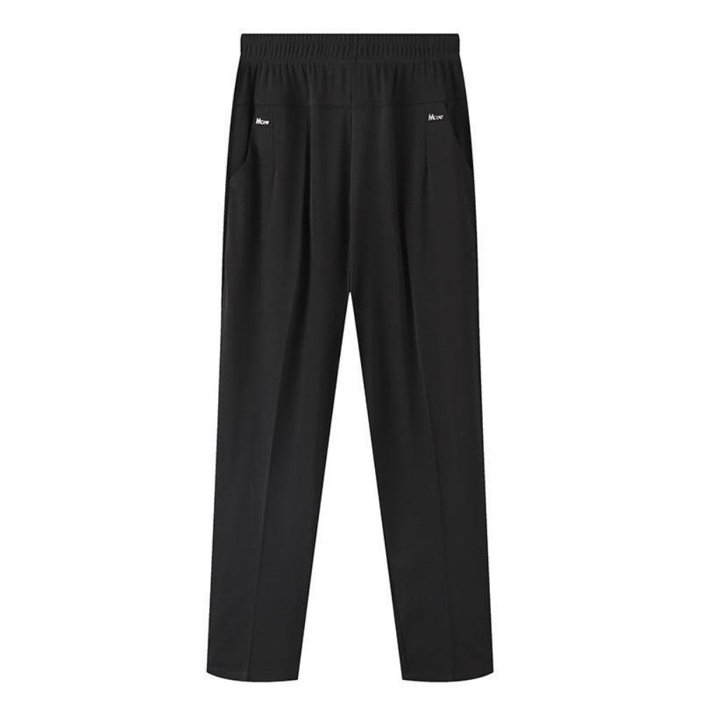 Pantalones de verano de seda helada para mujeres de mediana edad: pantalones holgados de pierna recta de nueve puntos para madres mayores y abuelas