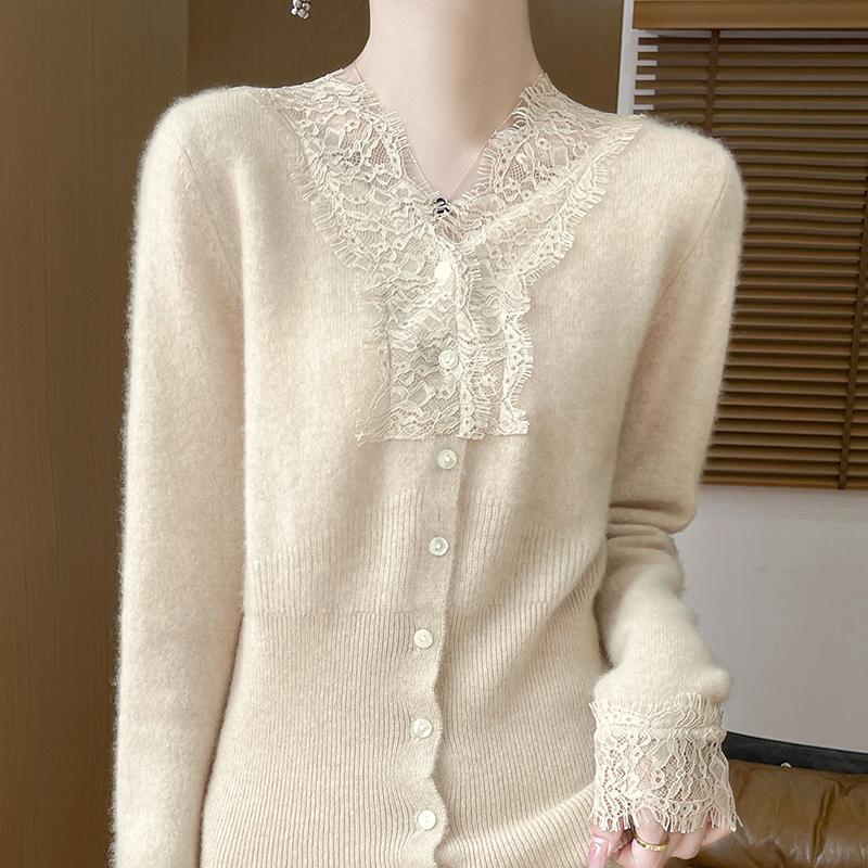 Women's Cashmere Cardigan Qinghe Cashmere 30% Cashmere 70% Wool Autumn and Winter Cashmere Cardigan Hand-embroidered Soft and Warm