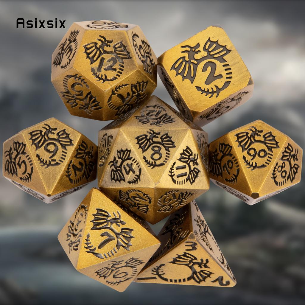 7 Pcs Orange Dragon Metal Dice Solid Metal Polyhedral Dice Set Suitable For Role-Playing Dice PropBoard Game Gift