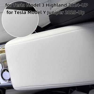 Leather Armrest Box Protective ABS Cover For Tesla Model Y Juniper 2025 2026 2027 Model 3 2017-2023 Highland 2024 Arm Rest Lid