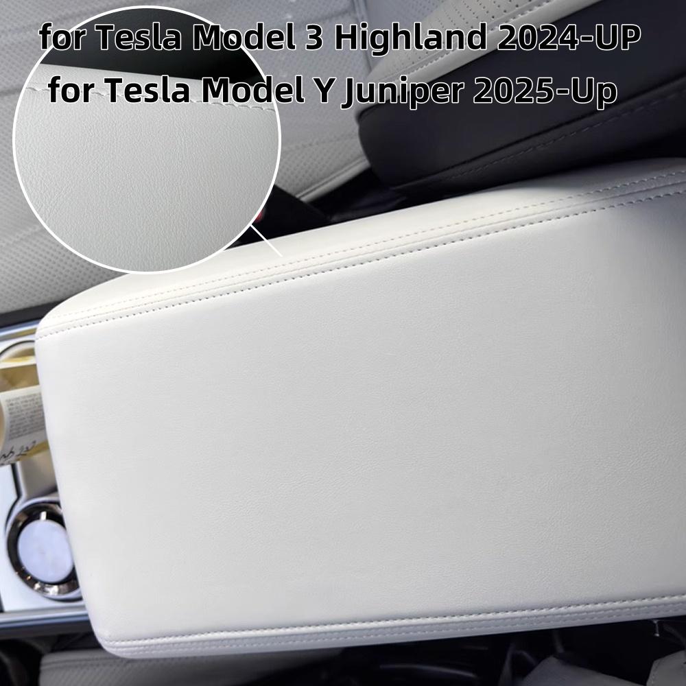 Leather Armrest Box Protective ABS Cover For Tesla Model Y Juniper 2025 2026 2027 Model 3 2017-2023 Highland 2024 Arm Rest Lid
