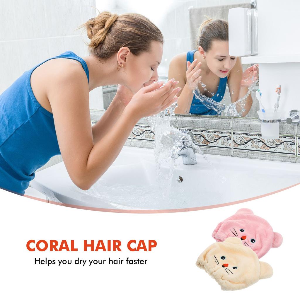 2 Pcs Coral Fleece Hair Dry Towel Cap Microfiber Bath Wrap Pink Beige Kids Child Shower Absorbent Towel Set Soft