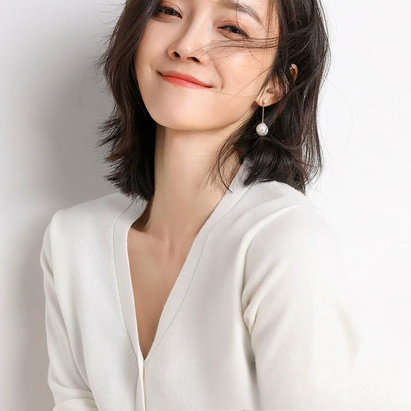 

Весенне-осенний женский топ корейской версии, женский модный кардиган-свитер из высококачественного трикотажа однотонного цвета с V-образным вырезом, короткий XS белый