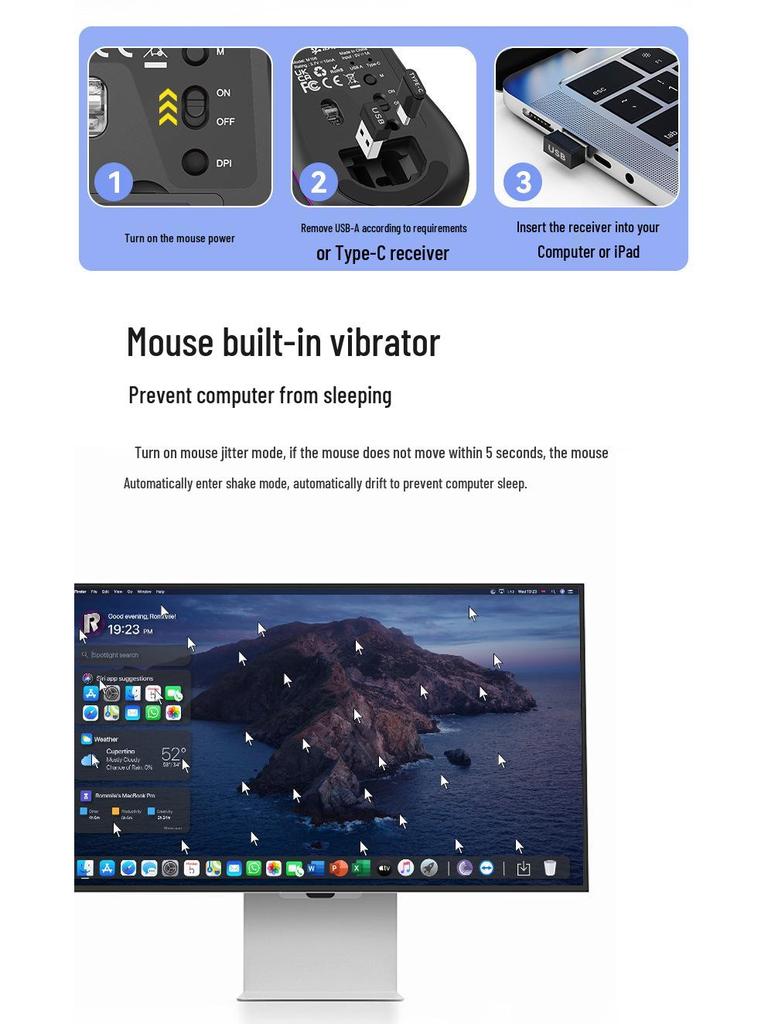 M106 USB-C Wireless RGB Mouse, Dual Mode & Rechargeable for Desktop, Laptop, and Tablet