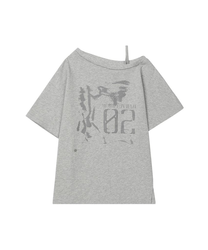 Ledeoli Vintage Slit One-Shoulder Short Sleeve T-Shirt [Melange]