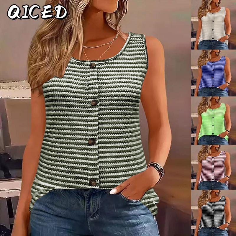 QICED Women's Fashion Casual Sleeveless U-Neck Blouses & Shirts