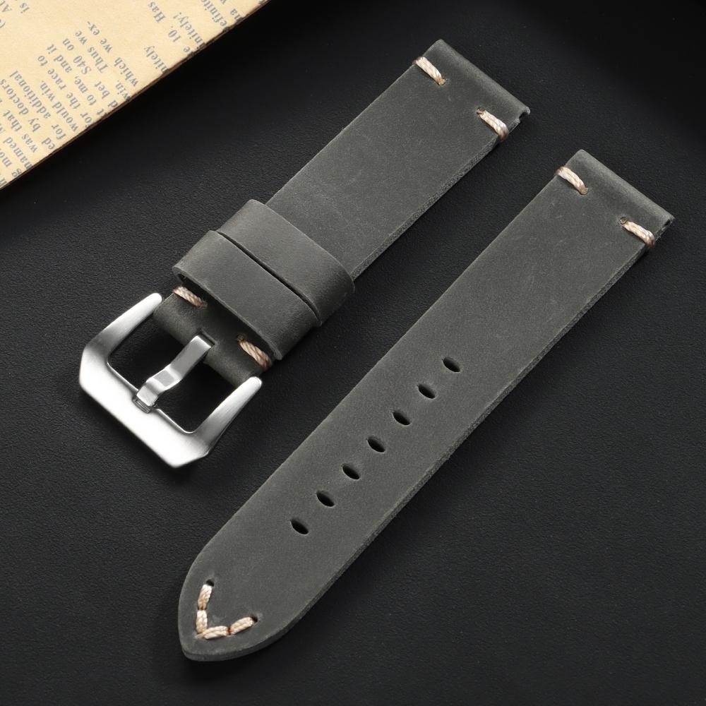Vintage Crazy Horse Genuine Leather Strap Soft Stitching Cowhide Watch Band Men's Business Wristband 18/20/22/24mm for Panerai