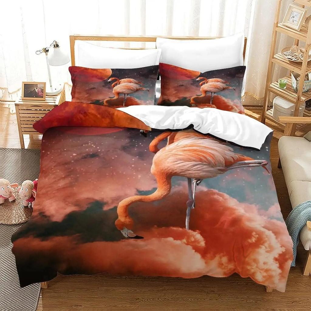 3D Printed Flamingo Duvet Cover Set For Single Double Super King Size Bed, Microfiber Bedding Sets Duvet Set With Pillowcases