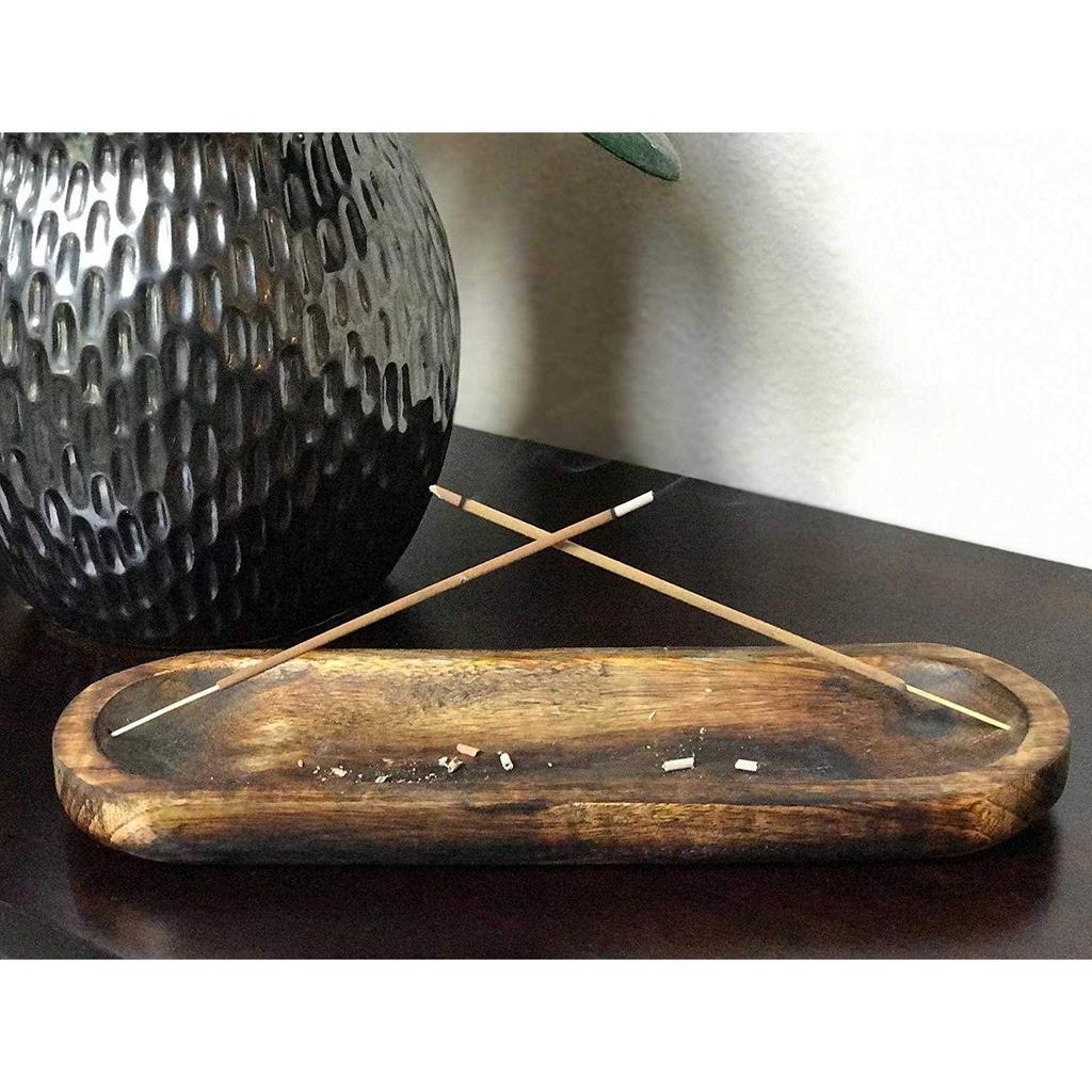 Rökelsehållare och askkopp i naturligt trä (11 X 4 Tum)(Oval)