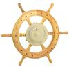 Nagina International 24" Nautical Premium Hand Crafted Pine Wood Ship Wheel with Time & Tide Clock - Ocean Beach Home Decor Gift 32-5FRM-EK2R