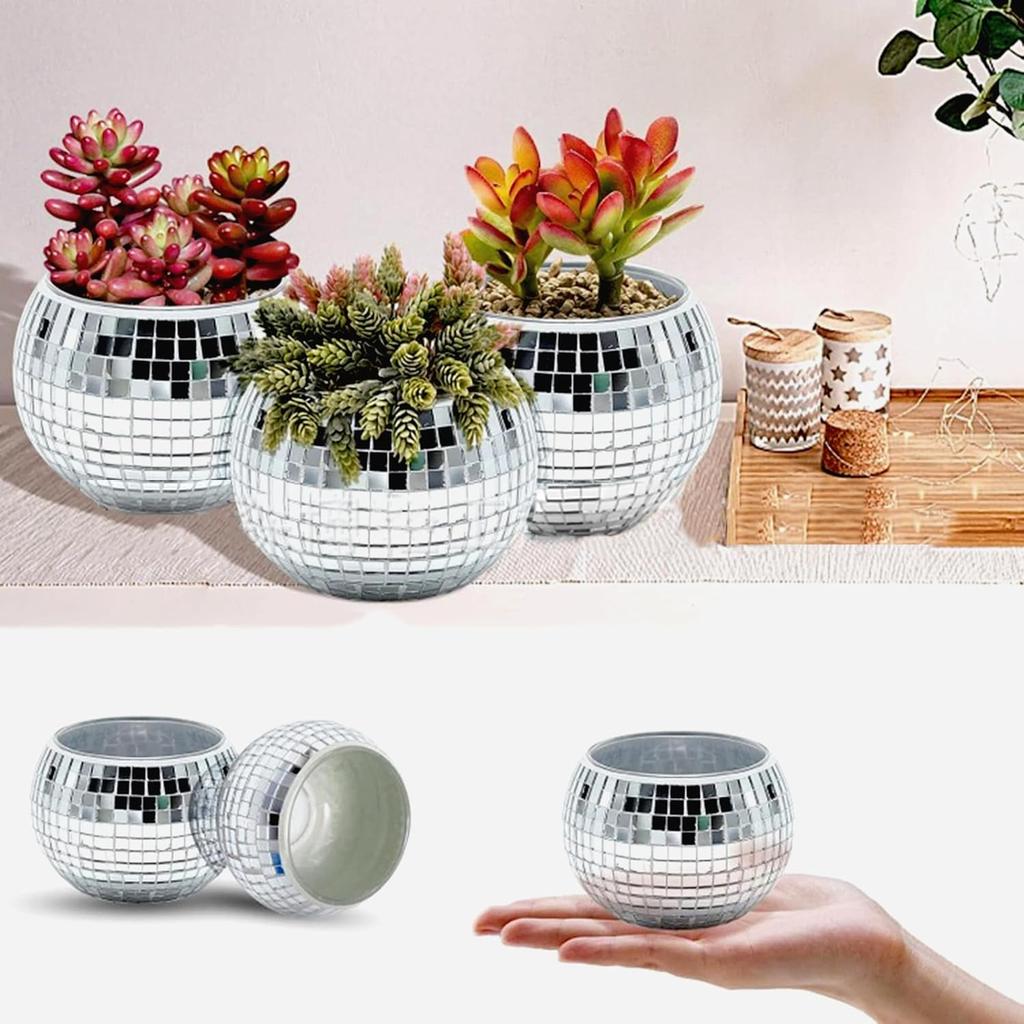 Disco Ball Planter,Disco Ball Vase,Disco Ball Flower Pot,Disco Ball Bowl,Disco Plant Holder,Silver Mirror Glass Disco Ball Decor Vase for Table