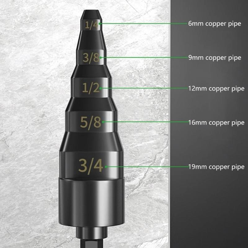Pipe Stretcher Expander Tool, 5 in 1 Flaring Kit for 6/9/12/16/19mm Tubes with Hexagonal Shank Suitable for Engineering