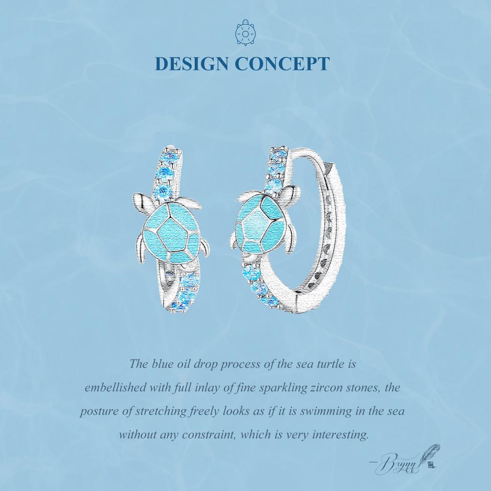 WOSTU 925 Sterling Silver Blue Turtle Hoop Earrings Shiny Zircon Ear Buckles Fine Jewelry For Women Vacation Party Summer Gift