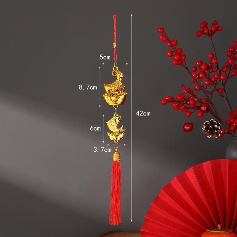 2027 Chinese New Year Goat Hanging Ornaments Gold Lucky Design Red Tassels Spring Festival Home Wall Decor