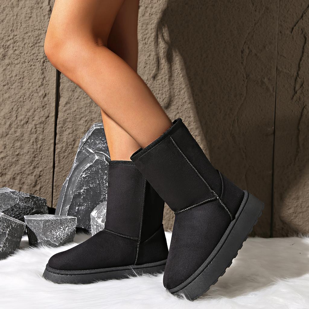 Fashionable Thick Soled Shallow Mouth Sexy Midsole Boots for Winter New Round Toe Comfortable/warm Casual Snow Boots for Women