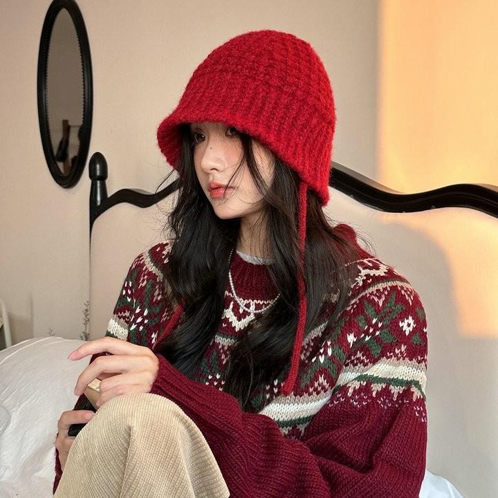 

Autumn and winter new wool wool waffle fisherman hat children s warm ear protector head knitted hat tide M（56-58cm） синій