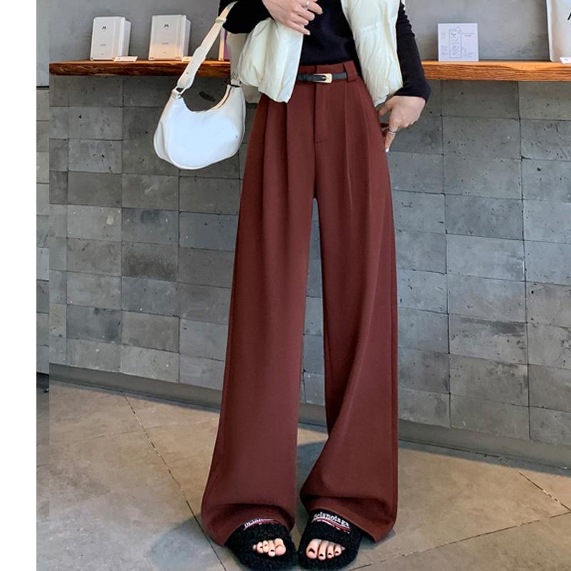 

Модные свободные прямые простые широкие брюки женские осенне-зимние повседневные брюки с высокой талией женские элегантные винтажные брюки больших размеров 2694 2XL темно-красного