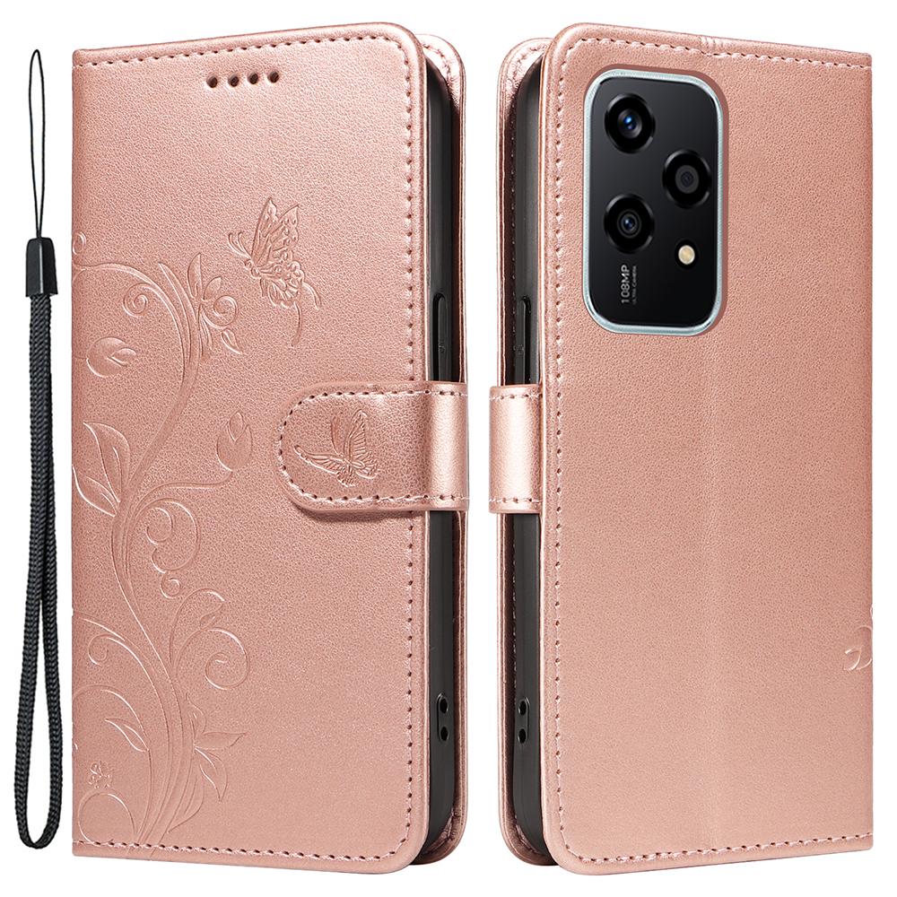 For Honor 200 Lite PU Leather Cases Flower Pattern Wallet Stand Phone Cover with Strap