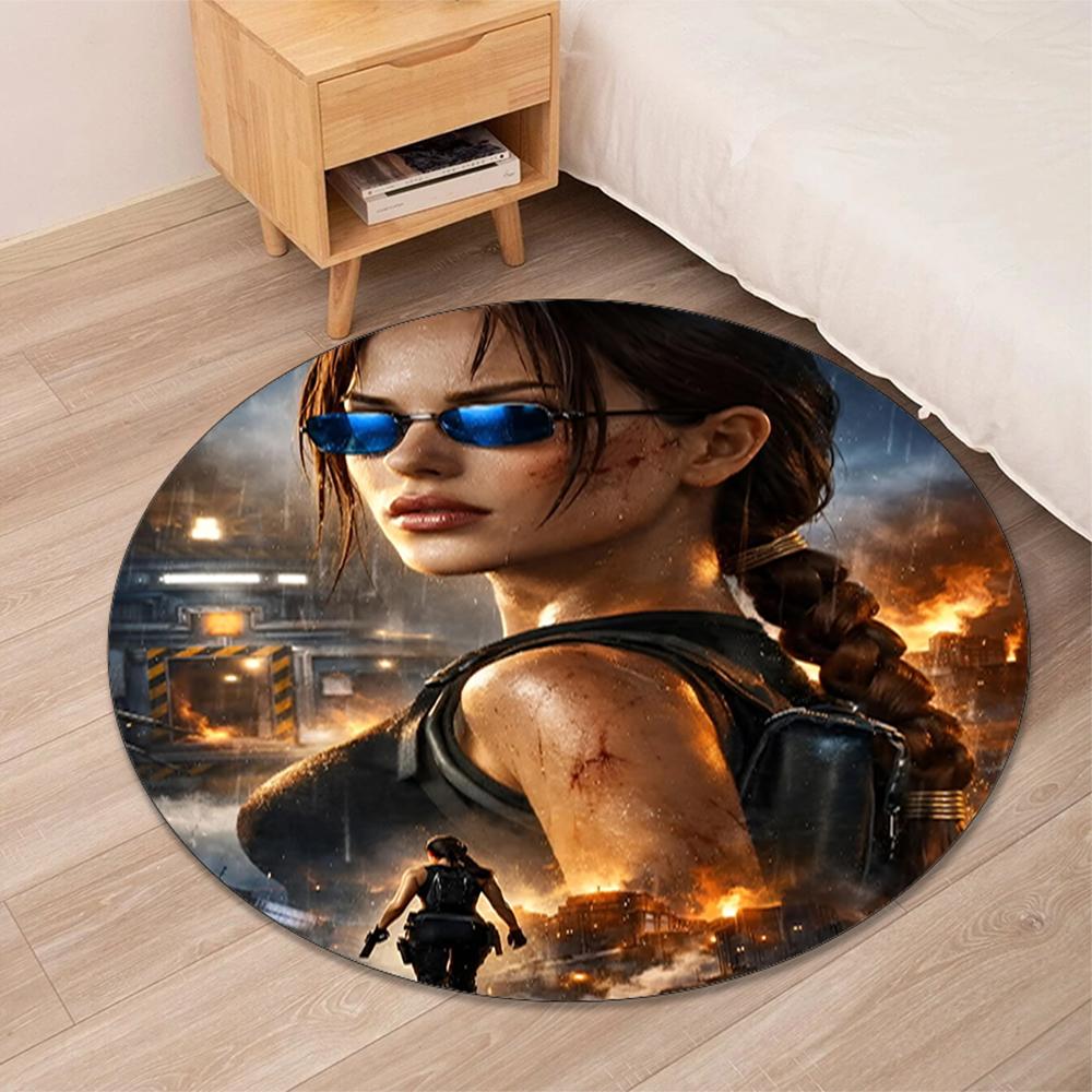 Tomb Raider Printed Round Rug Carpet Chair Rug Area Rug Entryway Doormats,for Office Chair Living Room Bedroom Kitchen Room.