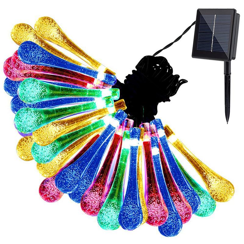 Outdoor Solar String Lights, 21ft 30 LED Water Drop Solar Powered Fairy lights, 8 Modes Waterproof Christmas Light Multicolor#0