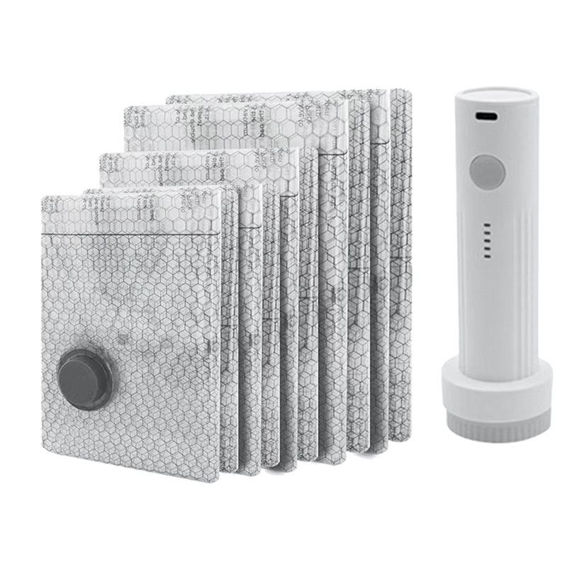 

SHGO-Portable Electric Pump 12-Pack Travel Vacuum Seal Bags For Clothing Space Saver Compression Bags For Luggage Suitcase