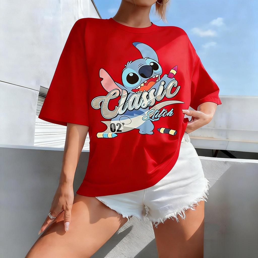 Stitch Disney Cartoon Print Women Man T Shirt Loose Short Sleeve Cotton Top Graphic Tee 2026 Summer Casual Streetwear Fashion