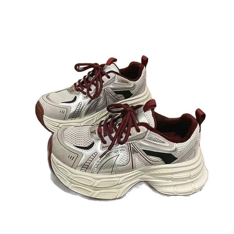 2025 spring small sports shoes ultra-light breathable thick-soled heightening casual shoes women's versatile Ankola red dad shoes