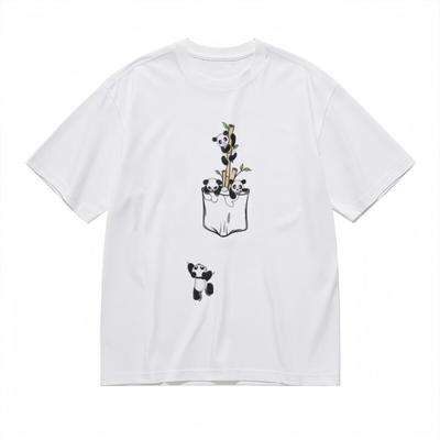 Women's Trend Classic T-Shirt Cute Panda Family Pocket Design Graphic Tee