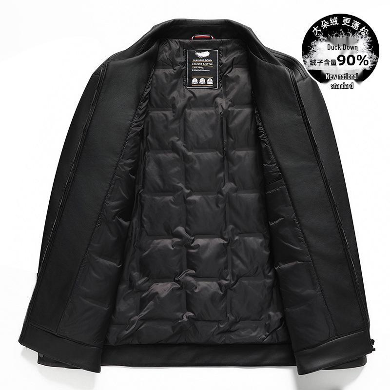 Men's Plus Size Motorcycle Leather Down Jacket - Fat Brother 2025 Extra Large Lapel Style