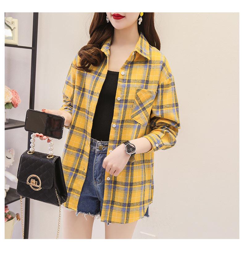 Women's Retro Plaid Cotton Shirt - Korean Style Loose Long Sleeve Outerwear for Spring and Autumn 2021