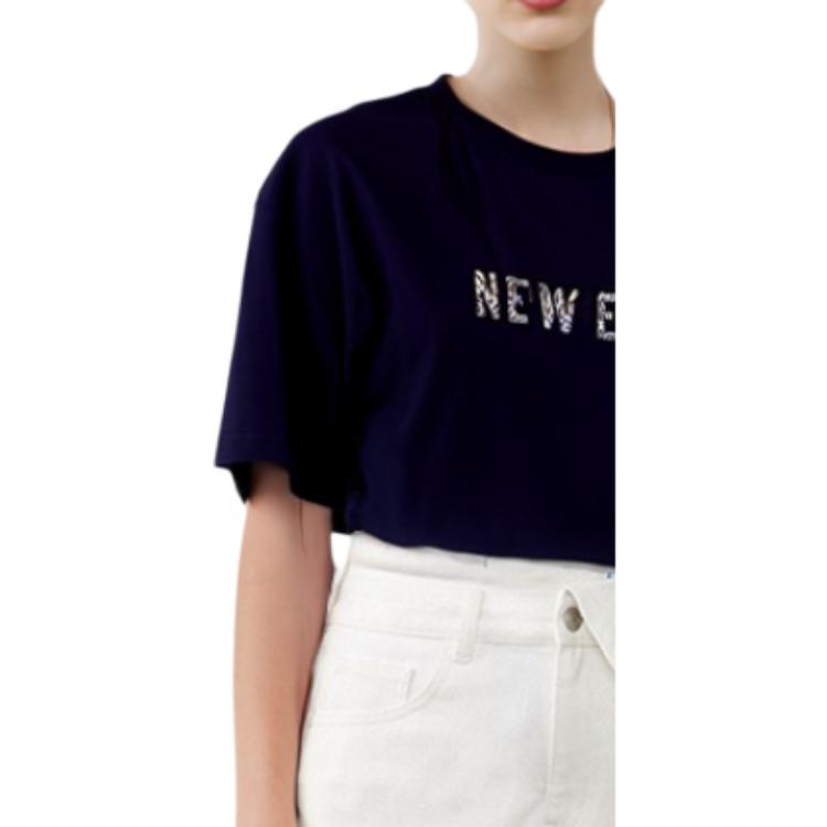 New Era SS24 Skateboard Series Loose Letter Print Crew Neck Short Sleeve T-Shirt Unisex Tops Navy-Blue 14187445