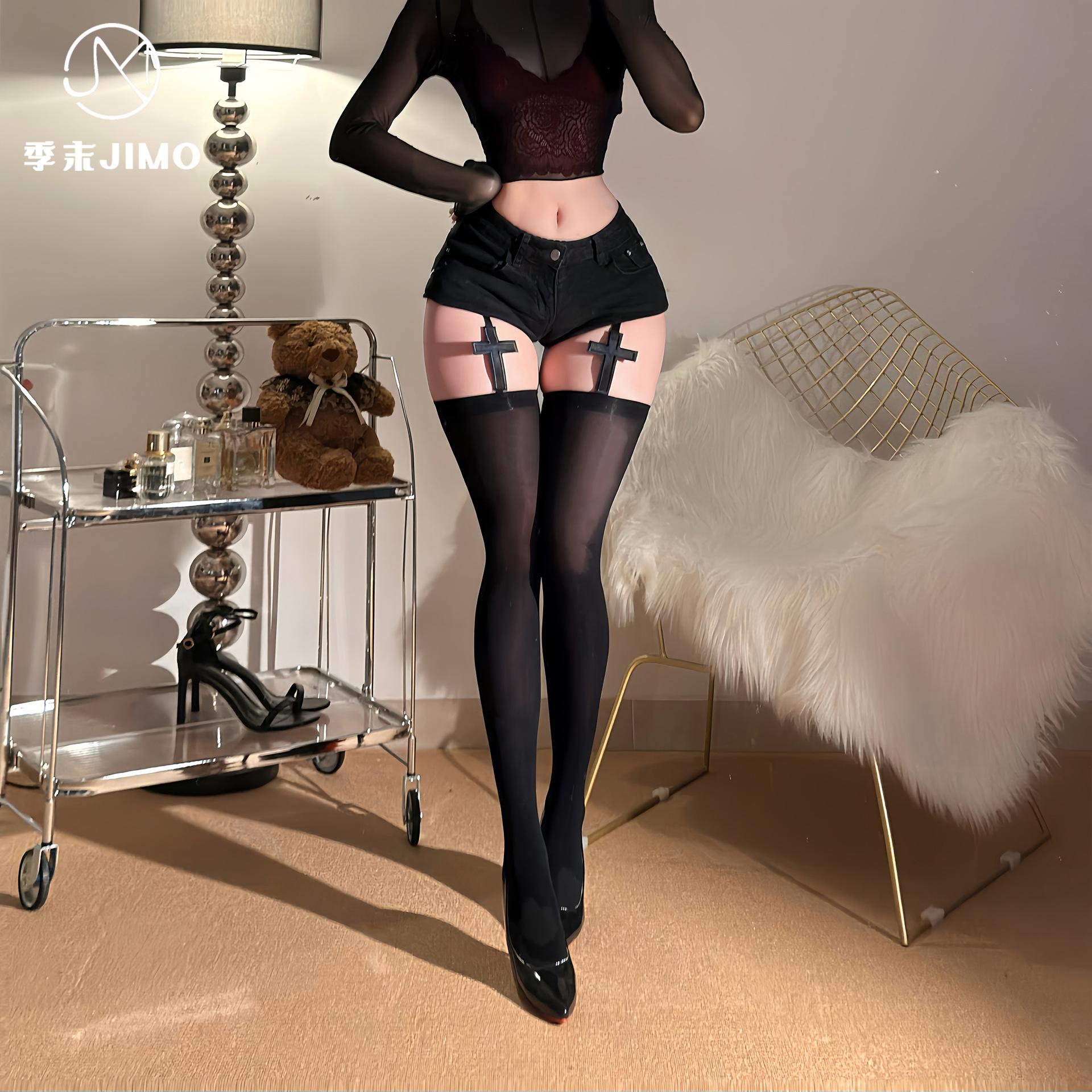 End-of-season goth cross suspenders millennial babes sex stockings subculture punk suspenders integrated stockings One size fits all【80-120】 чёрный