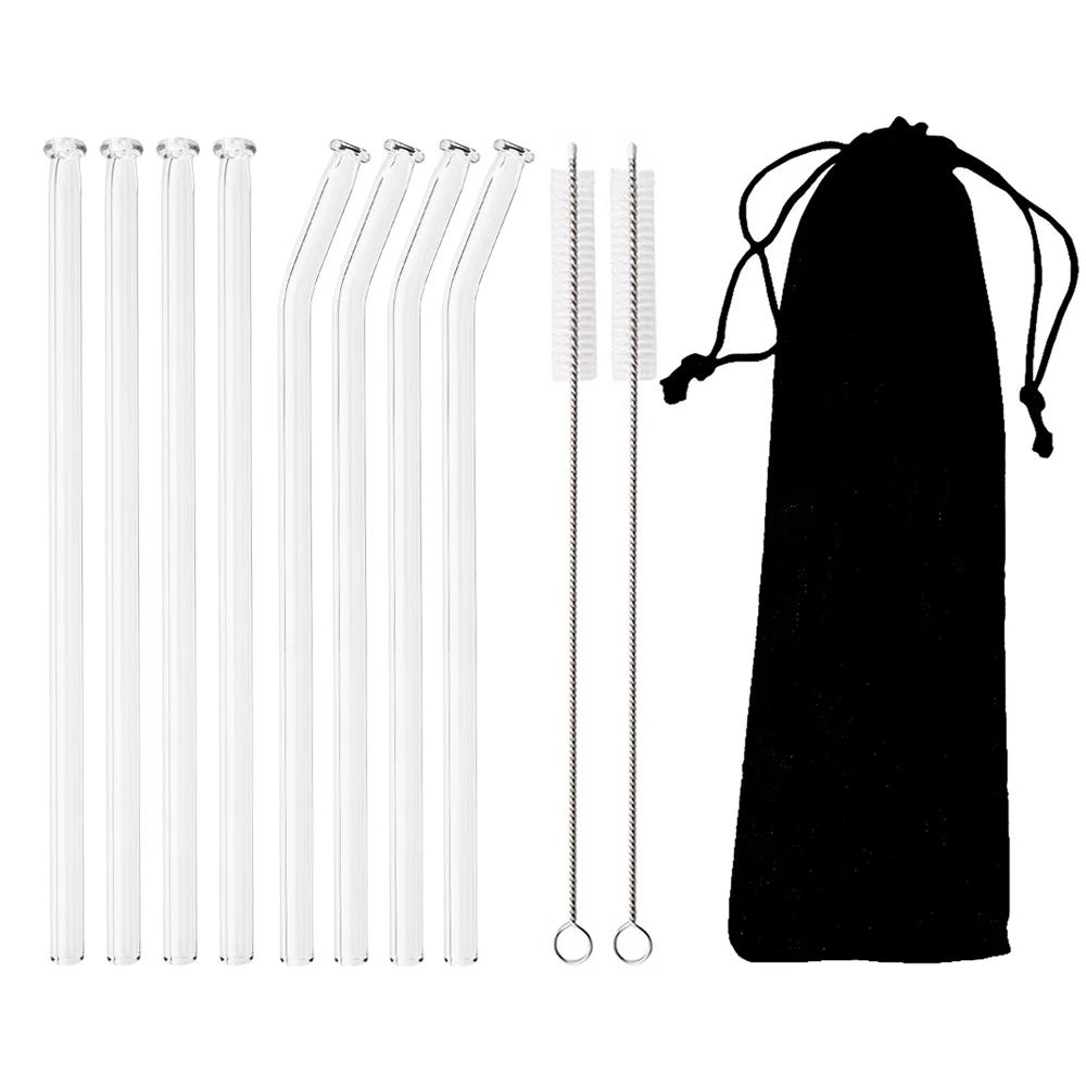 11Pcs Glass Straw Reusable Drinking Straw Borosilicate Glass Tube Straws for Drinks Cocktail with Cleaning Brush Bar Accessories