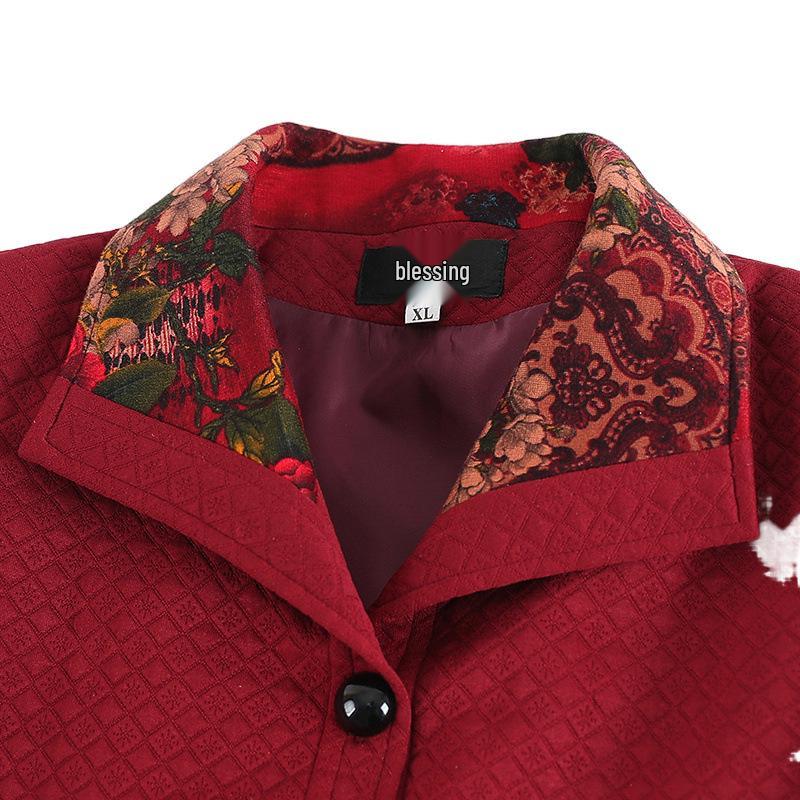 Elderly Women's Chinese Style Plus Size Turn-Down Collar Jacket - Fashionable Spring and Autumn Top for Grandma
