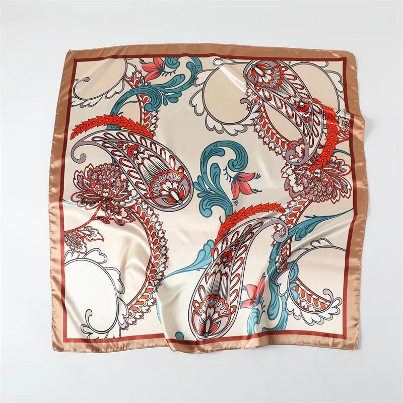 New Spring/Summer Orange Imitation Silk Neckerchief Outdoor Decoration Wraps for Women 90*90cm Cashew Print Square Scarf