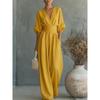 2026 Elegant V-Neck High-Waist Wide-Leg Jumpsuit Women Slimming Fit Casual Office Wear