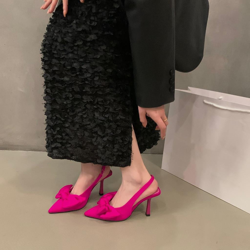 Francuskie czarne szpilki temperament celebrytki torba głowa sandały damskie buty 2025 nowe wiosna i lato szpiczaste pojedyncze buty