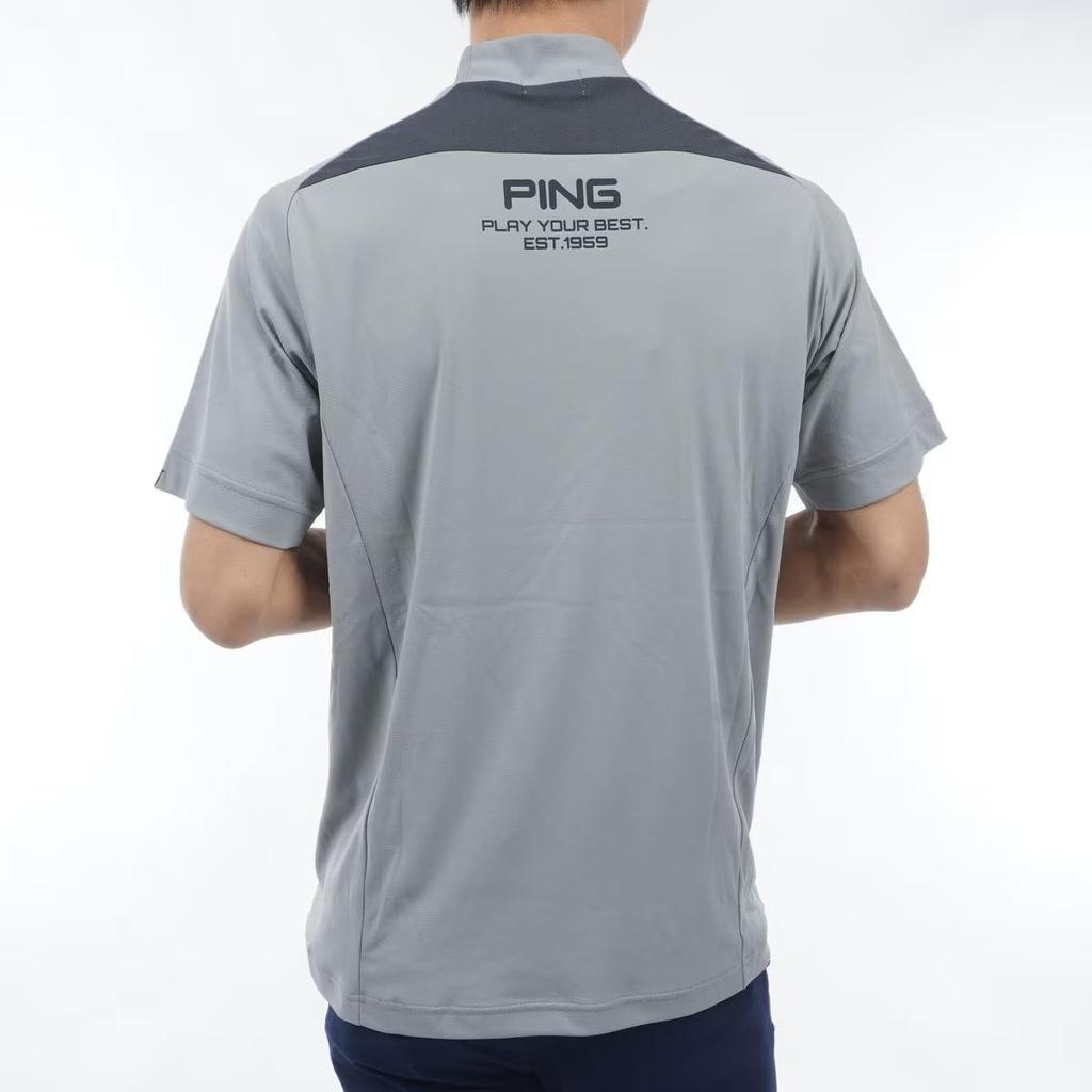 PING Apparel Men's Short Sleeve High Neck Shirt (Sarai Tech: Lightweight and Quick-Drying) / Golf / 621-4167311 020_Gray, Size 3L