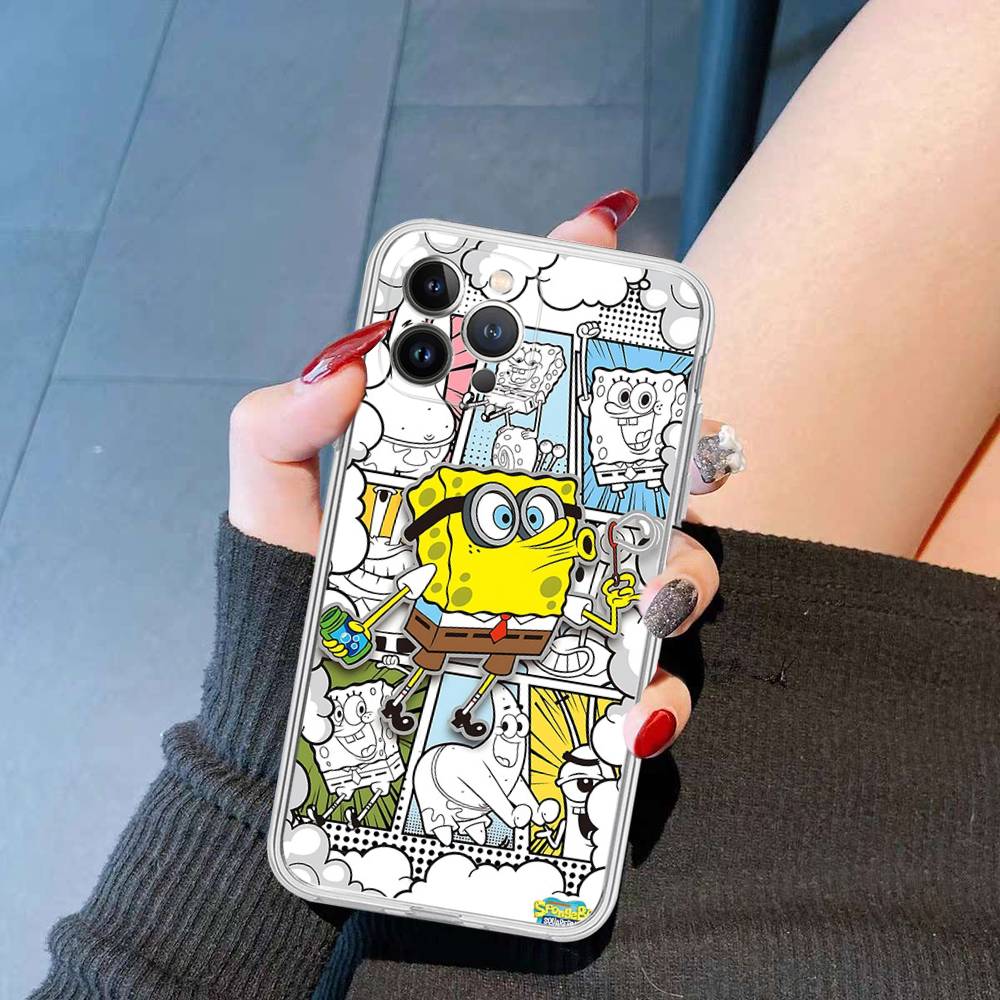 

Cartoon Cute S-SpongeBob Anime Phone Case For IPhone 11 13 16 12 17 14 15 Pro Max Plus Soft Clear Back Cover Coque iPhone 11pro max