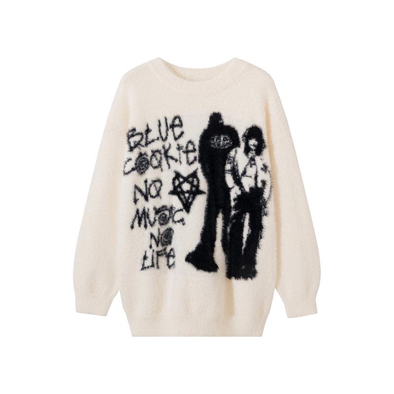 

Женский ретро мультяшный жаккардовый свитер - Уютный осенне-зимний пуловер свободной вязки для пар S абрикосовый