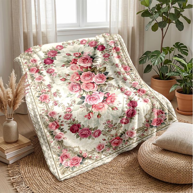 Vintage Floral Decor Theme blanket Lightweight Warm Flannel Blanket Decorative Throw Blanket for Home Decoration